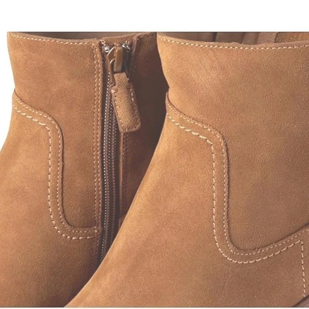 Cole Haan Size 7 Suede Ankle‎ Boots NEW Chestnut Brown Leather Block Naia $180